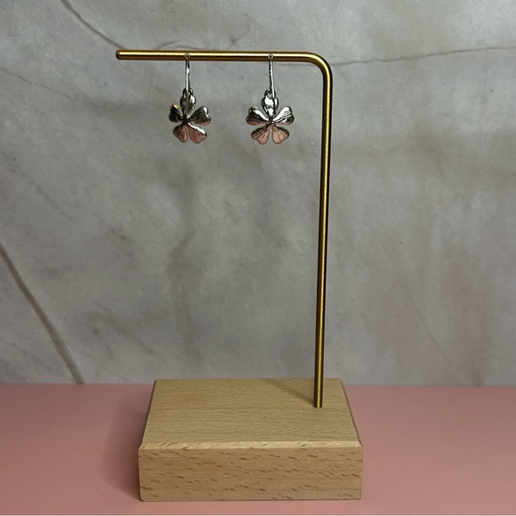 Bright Pink and Rhinestone Flower Earrings - Picture 4 of 4